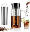 100% Airtight Cold Brew Glass Coffee Maker Iced Tea Maker Juice Water Carafe Server with Removable Permanent Double Mesh Stainless Steel Filter (1.0L)