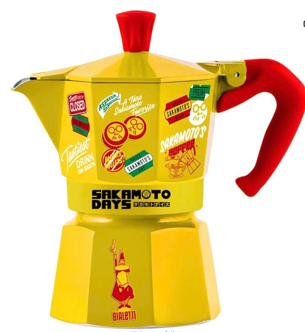 Bialetti Sakamoto Days Moka Express Stovetop Coffeemaker, Yellow, 130 ml Capacity – Classic Octagonal Aluminium Design for Even Heat – Patented Safety Valve and Gas Electric Stovetop Compatible