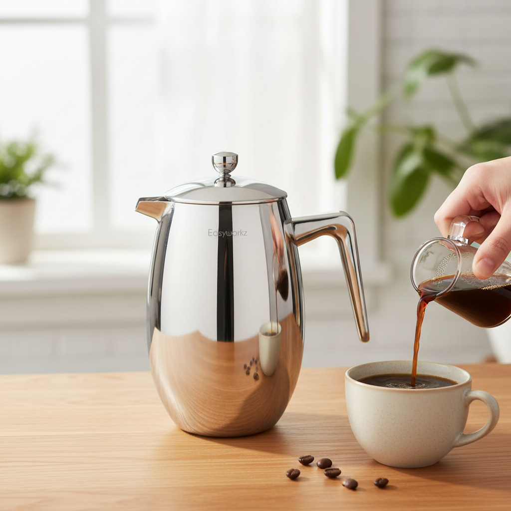 Easyworkz Nando French Press Double Wall Insulated Thermal Coffee Maker,304 Stainless Steel Cafetiere 1000 ml