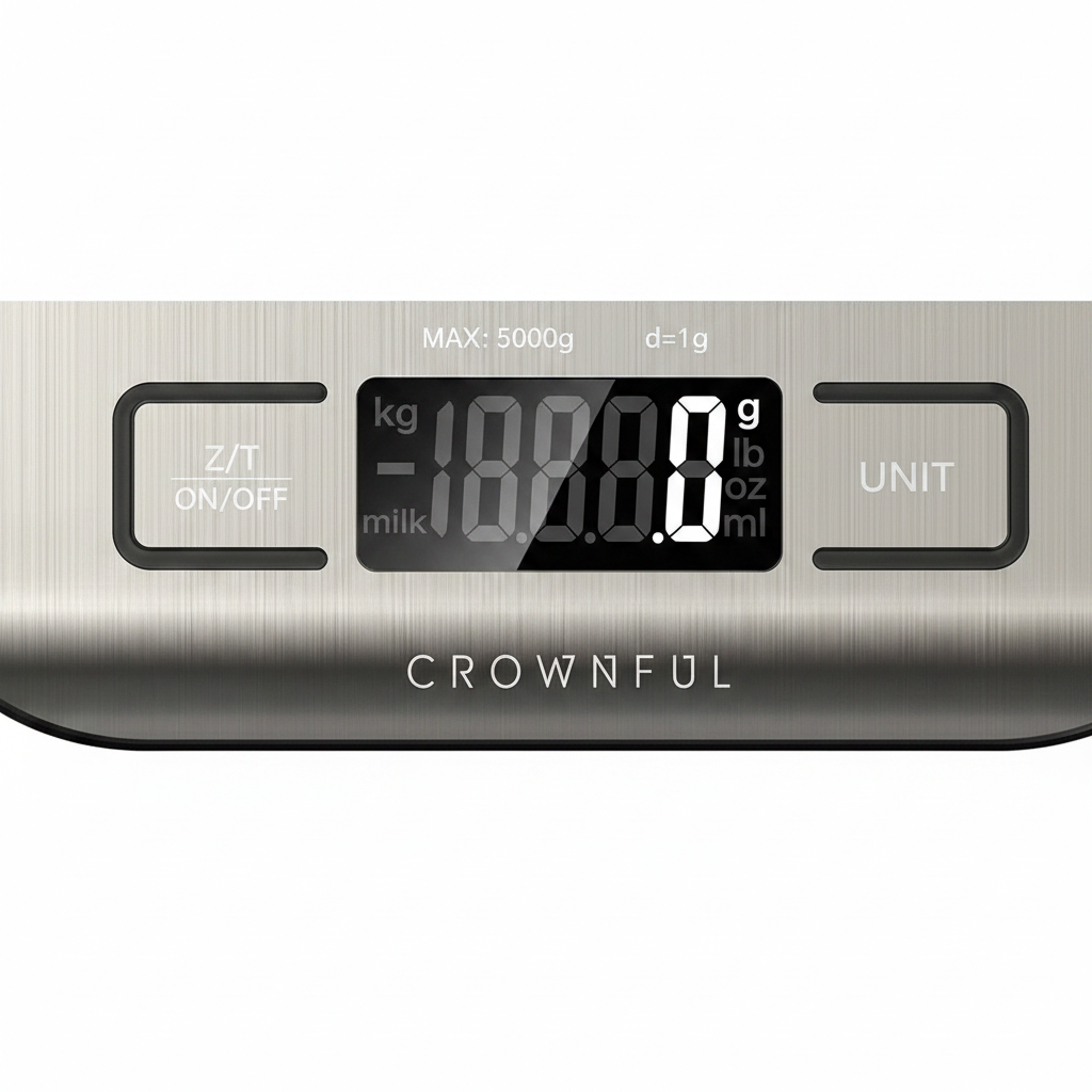 CROWNFUL Food Scale, 5kg Digital Kitchen Scales with Built-in Coin Battery, Weight Ounces and Grams for Cooking and Baking, 6 Units with Tare Function