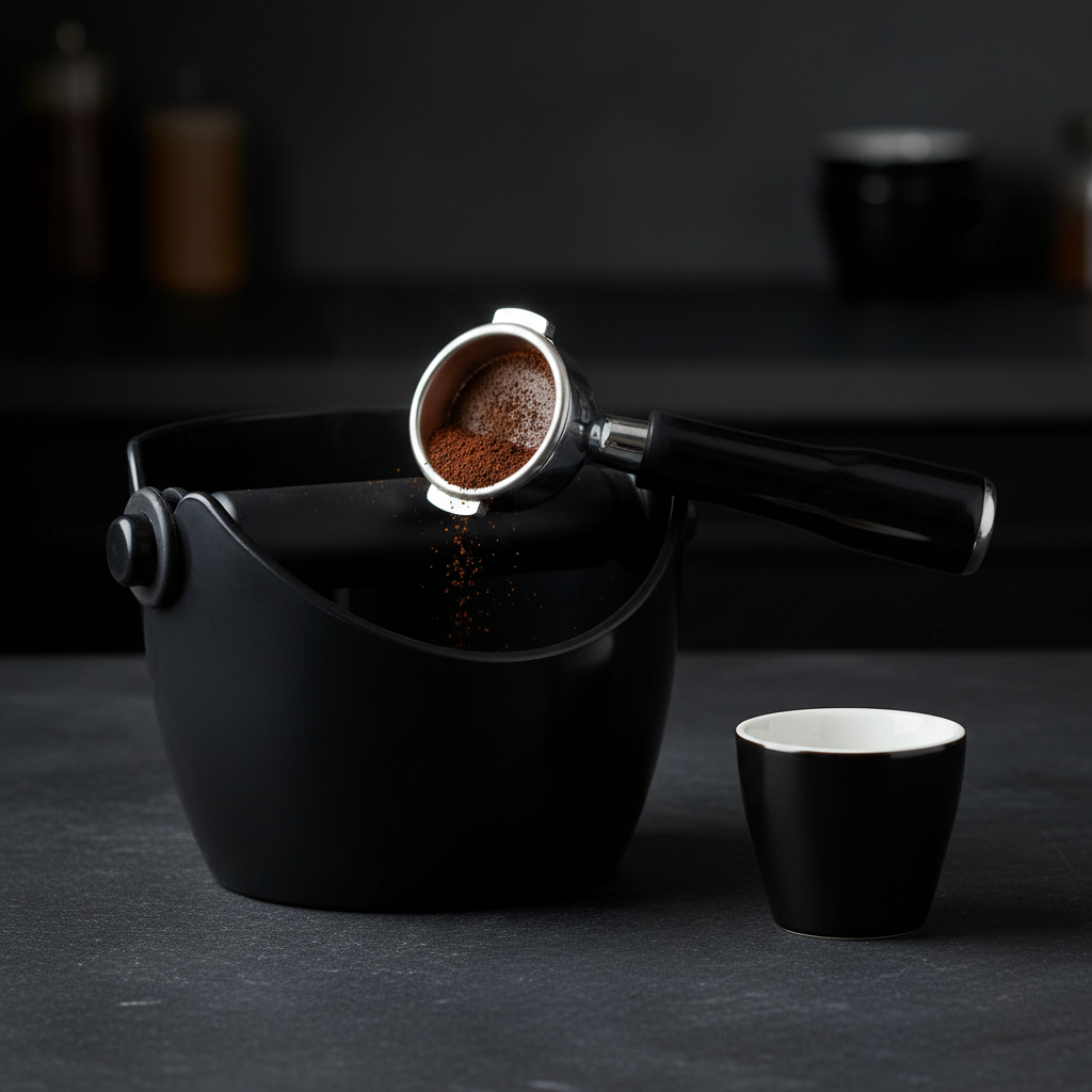 Avanti Compact Espresso Coffee Grounds Knock Box with Removable Knock Bar and Non-Slip Base, Black
