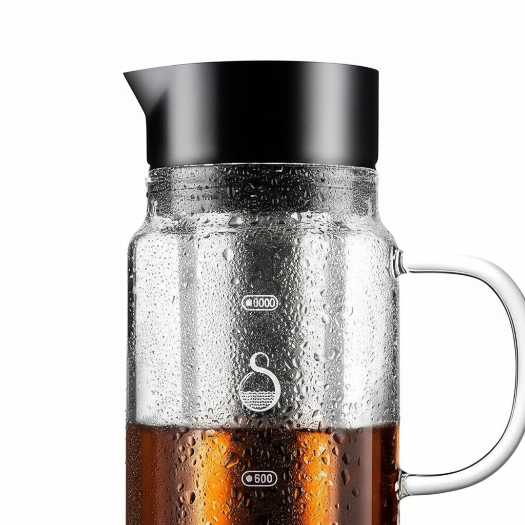 100% Airtight Cold Brew Glass Coffee Maker Iced Tea Maker Juice Water Carafe Server with Removable Permanent Double Mesh Stainless Steel Filter (1.0L)