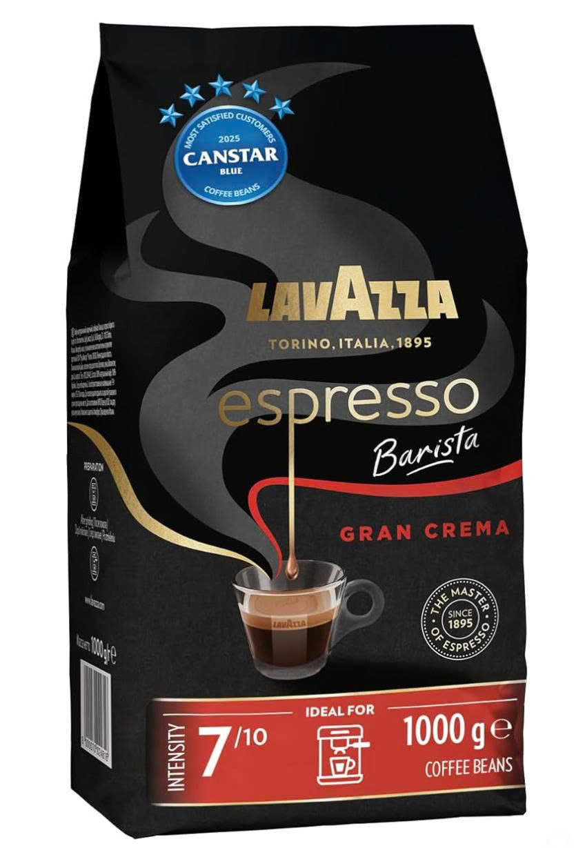 Lavazza, Espresso Barista Gran Crema, 1 Kg, Drum Roasted Coffee Beans, Ideal for Espresso Coffee Machines, Aromatic Notes of Dried Fruit and Flowers, Arabica and Robusta, Intensity 7/10, Light Roast