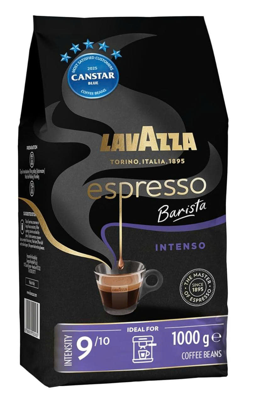 Lavazza, Espresso Barista Intenso, 1 Kg, Drum Roasted Coffee Beans, Ideal for Espresso Coffee Machines, Aromatic Notes of Cocoa and Wood, Arabica and Robusta, Intensity 9/10, Medium Roasting, 1 Kg