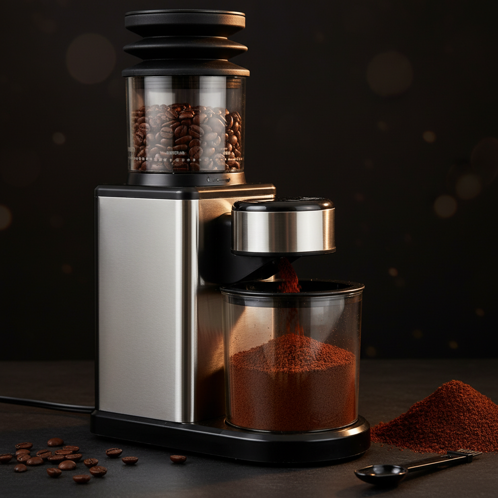 Electric Coffee Grinder with Conical Burr & Cleaning Bellows, 2-12 Cup Setting & 60s Timer, 25 Grind Settings from Espresso to French Press, Touch-Screen，Anti-Static, 120g Hopper, Black