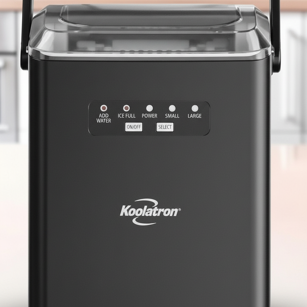 Koolatron Countertop Ice Machine | Portable Ice Maker | 12 kg of ice each day | 8 Ice Cubes Ready in 7 mins | 2 Sizes Of Ice Pellets | Ice Scoop & Basket Included | Self-Cleaning | Black