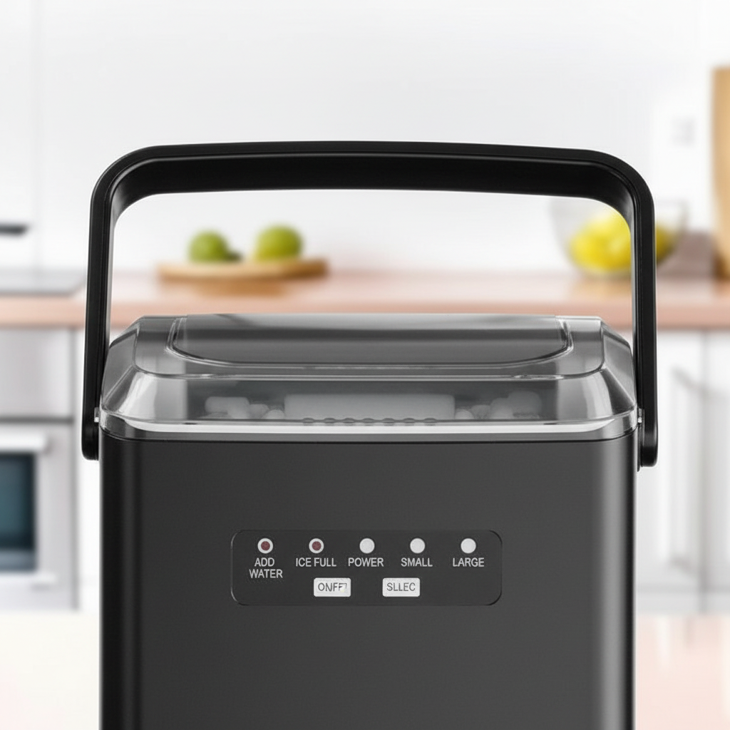 Koolatron Countertop Ice Machine | Portable Ice Maker | 12 kg of ice each day | 8 Ice Cubes Ready in 7 mins | 2 Sizes Of Ice Pellets | Ice Scoop & Basket Included | Self-Cleaning | Black