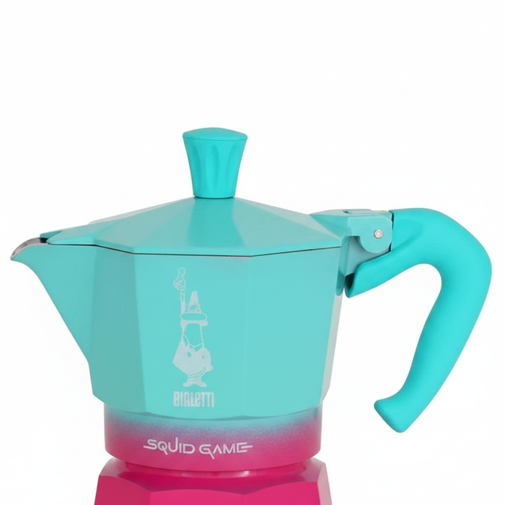 Bialetti Moka Express – Squid Game Collection | Iconic Stovetop Espresso Maker | Makes Real Italian Coffee | 3 Cup Moka Pot (130 ml) | Aluminium | Pink and Teal