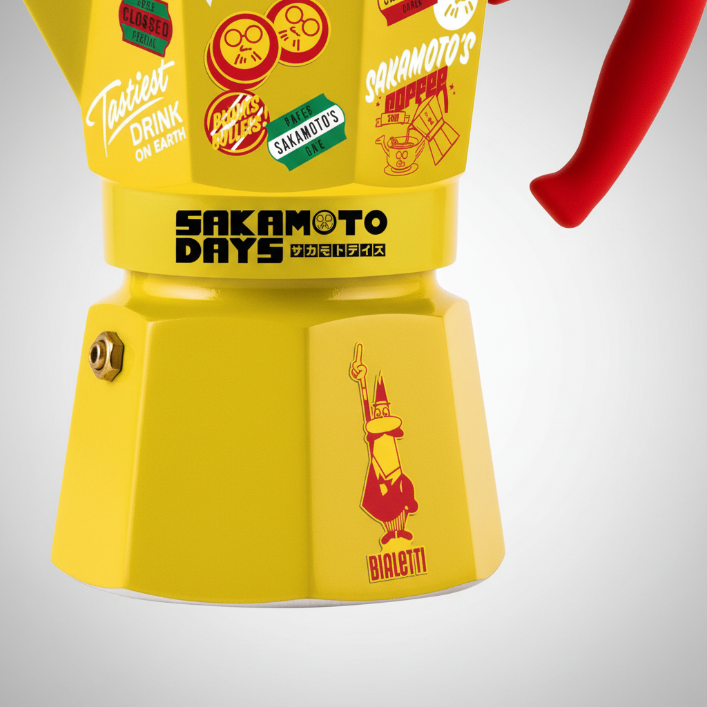 Bialetti Sakamoto Days Moka Express Stovetop Coffeemaker, Yellow, 130 ml Capacity – Classic Octagonal Aluminium Design for Even Heat – Patented Safety Valve and Gas Electric Stovetop Compatible
