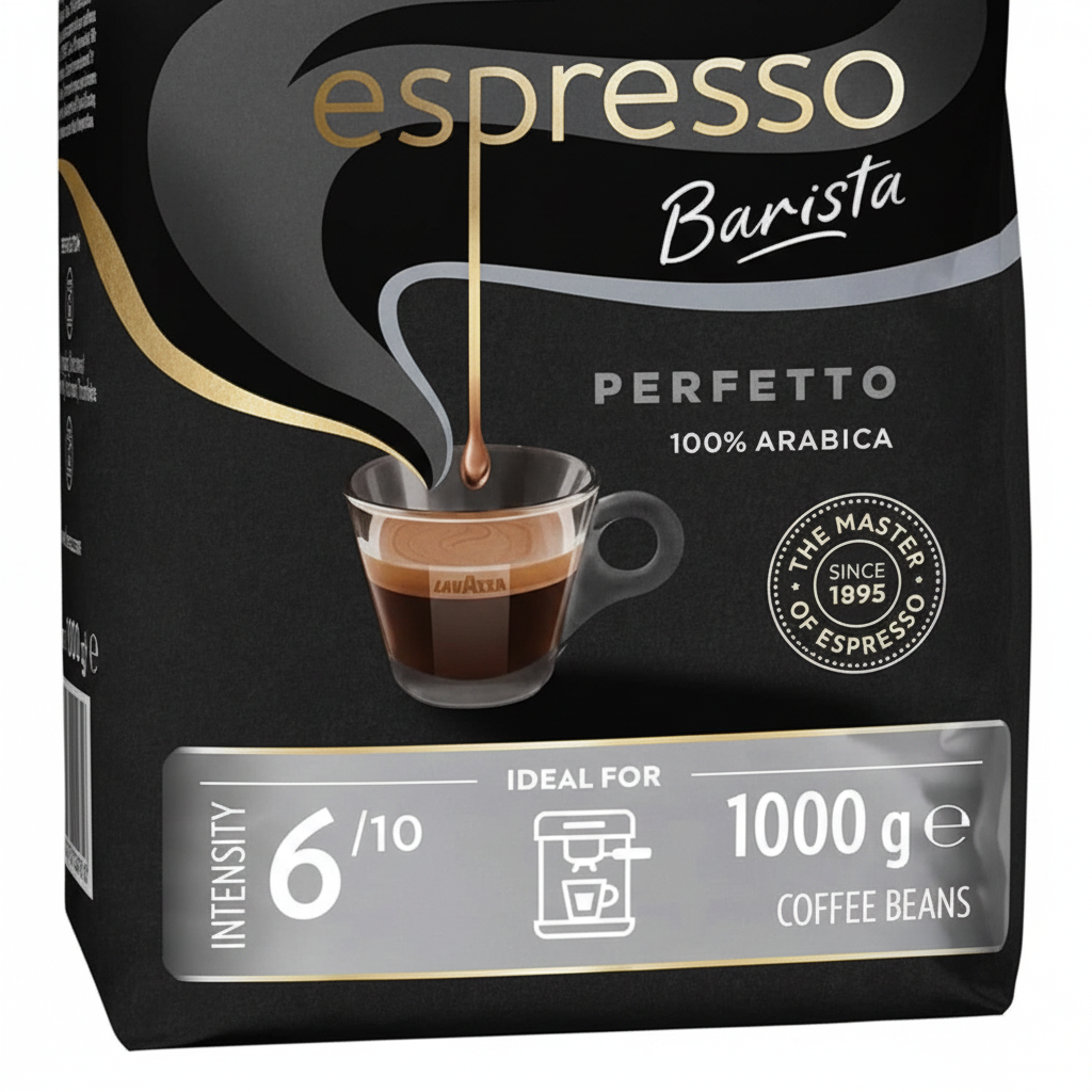 Lavazza, Espresso Barista Perfetto, 1Kg, Roasted Coffee Beans, Ideal for Espresso or Superautomatic Coffee Machines, with Floral Aromatic Notes, 100% Arabica, Intensity 6/10, Medium Roasting