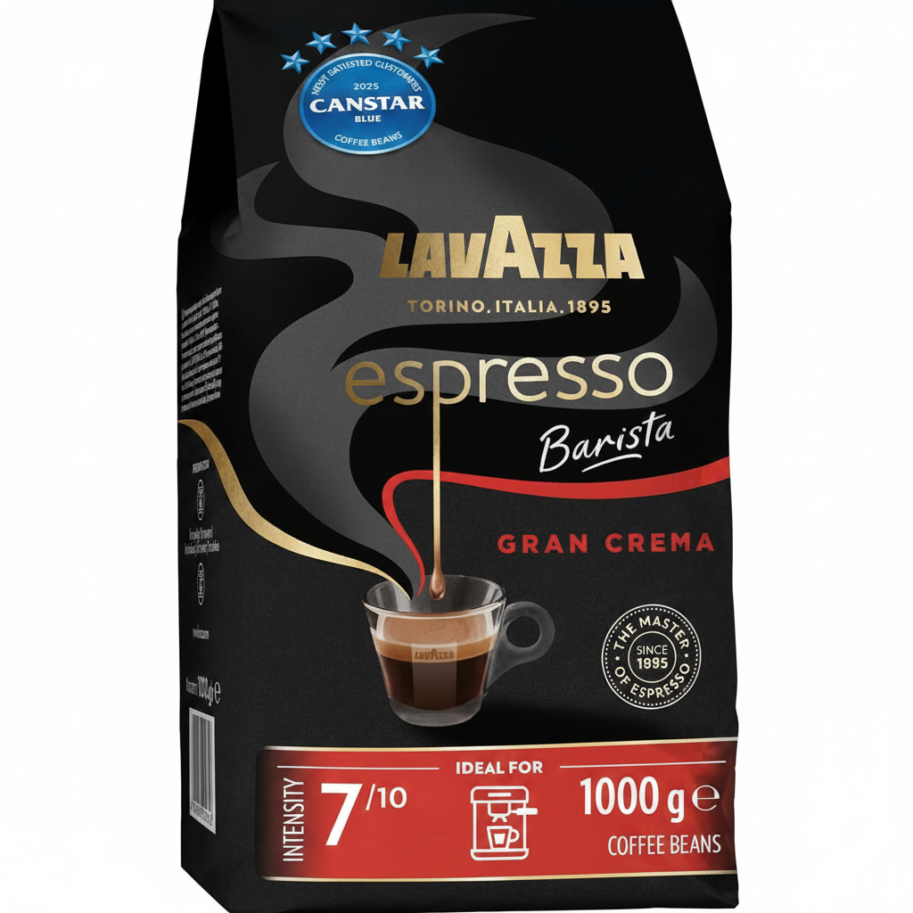 Lavazza, Espresso Barista Gran Crema, 1 Kg, Drum Roasted Coffee Beans, Ideal for Espresso Coffee Machines, Aromatic Notes of Dried Fruit and Flowers, Arabica and Robusta, Intensity 7/10, Light Roast